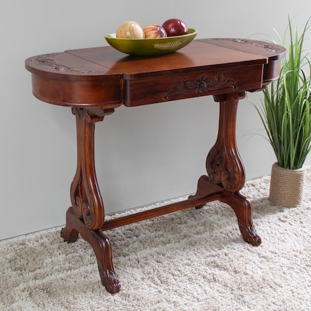 International Caravan Windsor Carved Wood Writing Table with Flip Up Drawers, Stain ZM-3819-ST